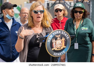 Queens, NY USA August 12, 2022 Office Of Emergency Management First Deputy Commissioner Christina Farrell Speaks At Press Conference For Storm Preparedness In East Elmhurst. 