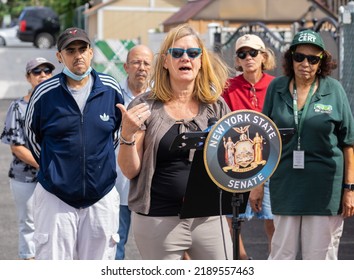 Queens, NY USA August 12, 2022 Office Of Emergency Management First Deputy Commissioner Christina Farrell Speaks At Press Conference For Storm Preparedness In East Elmhurst. 