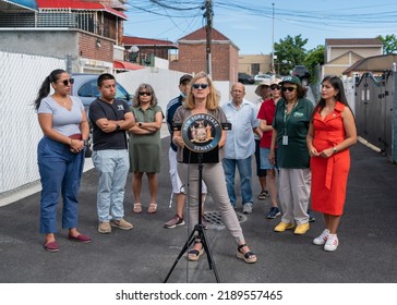 Queens, NY USA August 12, 2022 Office Of Emergency Management First Deputy Commissioner Christina Farrell Speaks At Press Conference For Storm Preparedness In East Elmhurst. 