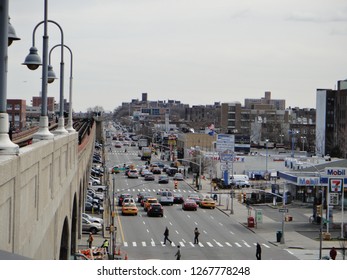 Queens, NY / USA - March 10 2012: Queens Boulevard, Looking East From 40th Street Station