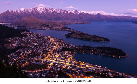 Queenstown Aerial View At Twilight. New Zealand