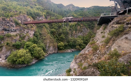 Queenstown, New Zealand - 29 December 2018: Bungee Jumping At The Famous Kawarau Bridge