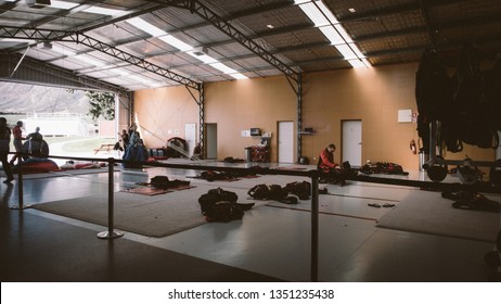 Queenstown, New Zealand - March 11 2015: Image Of The Inside Of Nzone Sky Diving Facility Before I Went Out To The Plane For My Tandem Sky Dive.