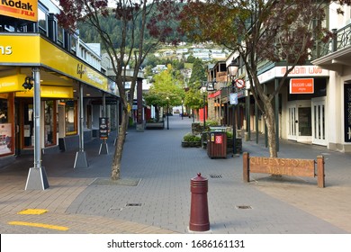 Queenstown, New Zealand - March 27 2020: Queenstown Mall Is Empty In Downtown Queenstown, New Zealand During The Covid19 / Coronavirus Lockdown