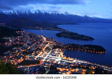 Queenstown At Night By Lake Wakatipu