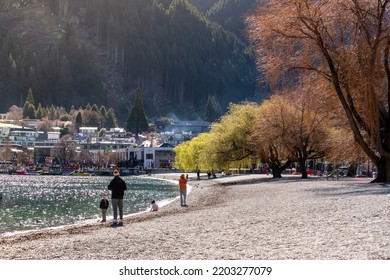 Queenstown, Otago New Zealand- September 8 2022: Queenstown Foreshore Is A Popular Tourist Attraction Among Visitors Coming For Family Vacation.