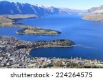 Queenstown view from above, Otago region, South Island, New Zealand.