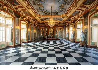 Queluz, Portugal - Feb 26, 2020: Hall of Ambassadors at Queluz Palace Interior - Queluz, Portugal