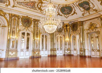 QUELUZ, PORTUGAL - JULY 4, 2012: The Ballroom of Queluz National Palace, in the municipality of Sintra, Lisbon district, Portugal
