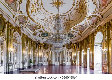 Queluz, Portugal - September 16, 2015: Throne room (Sala do Trono) in the Queluz Palace, Portugal. Formerly used as the Summer residence by the Portuguese royal family.