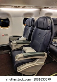 Queretaro, Mexico - May 1, 2018: Business Class Seating On Aeromexico Connect Embrear ERJ-190 Flight From Queretaro To Atlanta 