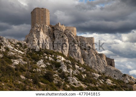 Queribus, the Last Cathar Stronghold, Languedoc-Roussillon, France.