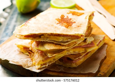 Quesadilla With Ham, Apple And Cheese.selective Focus