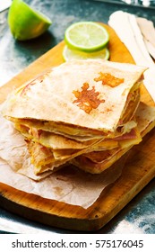 Quesadilla With Ham, Apple And Cheese.selective Focus