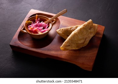 Quesadillas Doradas. Fried Quesadillas Made With Corn Tortillas, They Can Be Filled With Any Dish Or Ingredient, Such As Meat, Potato Or Fish Such As Marlin Or Tuna, Popular During The Lenten Season.