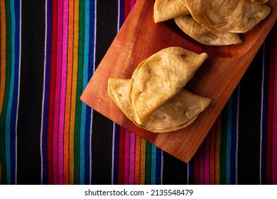 Quesadillas Doradas. Fried Quesadillas Made With Corn Tortillas, They Can Be Filled With Any Dish Or Ingredient, Such As Meat, Potato Or Fish Such As Marlin Or Tuna, Popular During The Lenten Season.