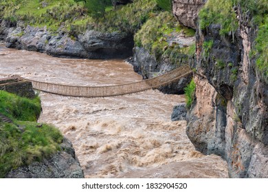 Queshuachaca (Q'eswachaka) Rope Bridge, One Of The Last Standing Incan Handwoven Bridges, Quehue, Canas Province, Peru