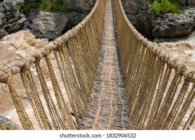 Queshuachaca (Q'eswachaka) Rope Bridge, One Of The Last Standing Incan Handwoven Bridges, Quehue, Canas Province, Peru