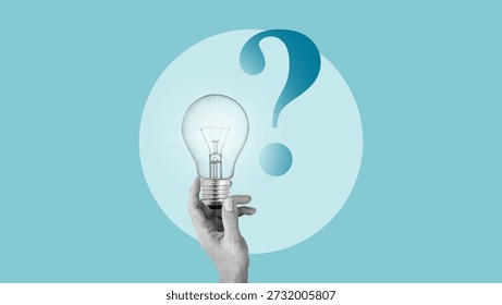 Question and answer, problem and solution. Finding answers and inspiration creative thinking. Hand holding light bulb with question mark