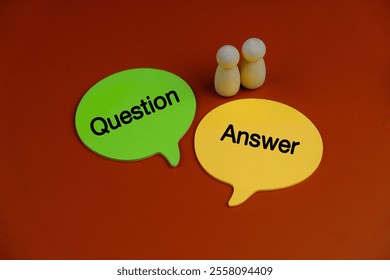 Question and answer text on speech bubble isolated on yellow background.