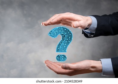 Question Mark. 3d Abstract On Dark Background With Dots And Stars. Ask Symbol. Help Support, Faq Problem Symbol, Think Education Concept, Confusion Search Illustration Or Background.Business Man.