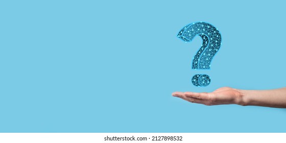 Question mark. 3d abstract on dark background with dots and stars. Ask symbol. Help support, faq problem symbol, think education concept, confusion search illustration or background.Business man.