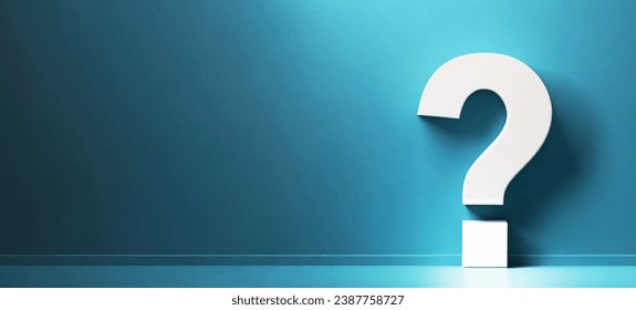 Question mark 3D design in front of a blue color wall background