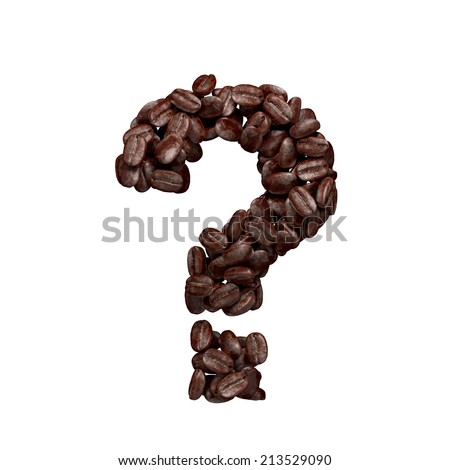 Question mark. Alphabet from coffee beans isolated on white. 