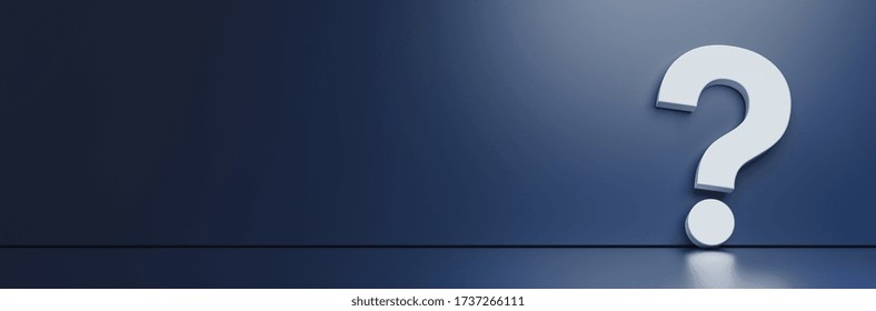 question mark in front of a dark blue color wall background. Business support concept 