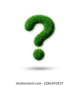 A question mark (?) with grass on a white background, eco text effect, isolated symbol with grass effect high quality
