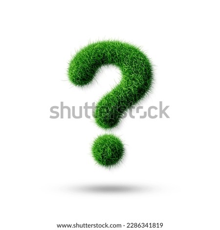 A question mark (?) with grass on a white background, eco text effect, isolated symbol with grass effect high quality