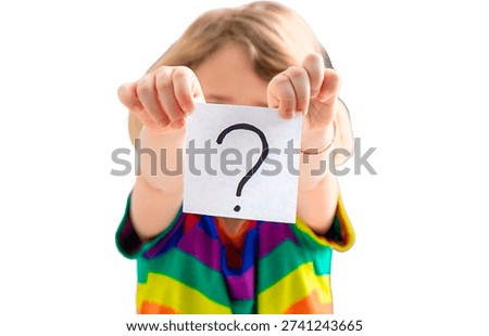 Question mark in the hands of a child. Selective focus. kid.