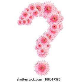 question mark, letter of the alphabet in pink flowers isolated on white background 