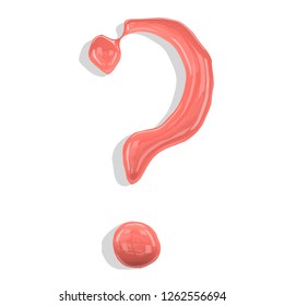 Question mark made of paint drops color living coral. Isolated on white background. 3d rendering.