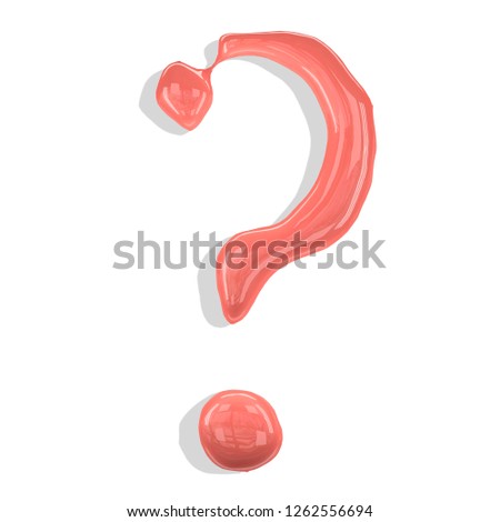 Question mark made of paint drops color living coral. Isolated on white background. 3d rendering.