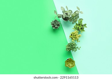 Question mark made of plants on green background