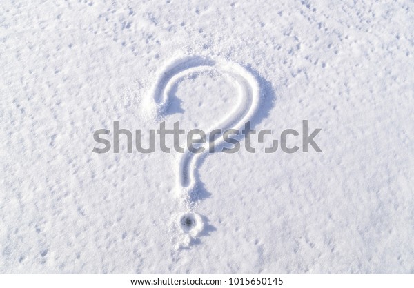 Question mark on white snow. Question. The\
frozen question. The decision was suspended. The question is\
stopped and is in limbo because there is no\
solution