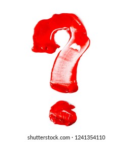 Question Mark, Photo Red Grunge Brush Strokes Oil Paint Isolated On White Background   