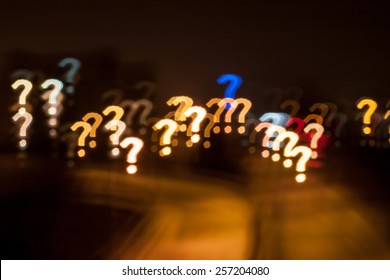 Question mark qustom bokeh. City street lights.