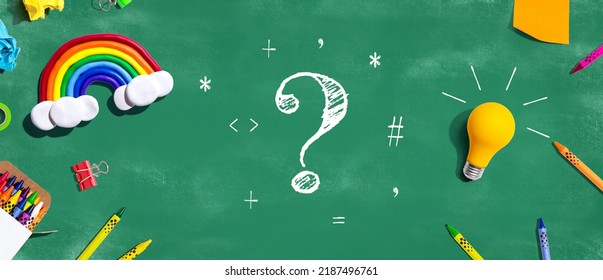 Question Mark With School Supplies Overhead View - Flat Lay