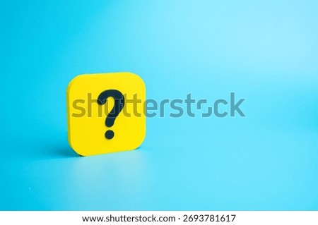 A question mark and space for text on a blue background. Questions and answers. Unknown facts. Riddles and secrets. Asking for advice. Did you know? Curiosity, uncertainty. Educational quizzes, FAQs