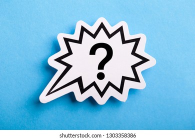 Question Mark speech bubble isolated on blue background.