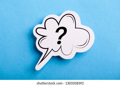 Question Mark speech bubble isolated on blue background.