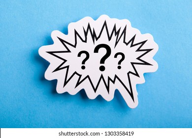 Question Mark speech bubble isolated on blue background.