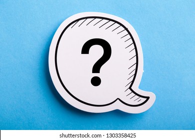 Question Mark speech bubble isolated on blue background.