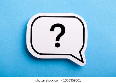 Question Mark speech bubble isolated on blue background.