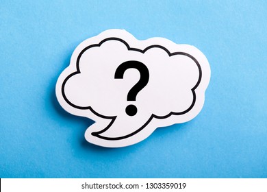 Question Mark speech bubble isolated on blue background.
