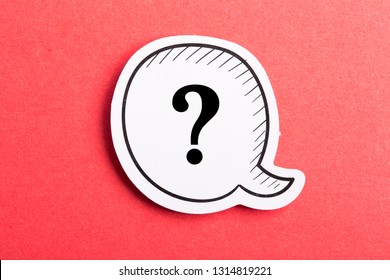 Question mark speech bubble isolated on red background.