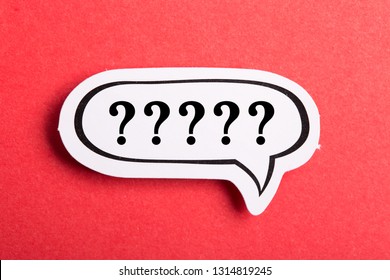 Question mark speech bubble isolated on red background.