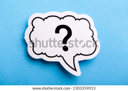 Question Mark speech bubble isolated on blue background.